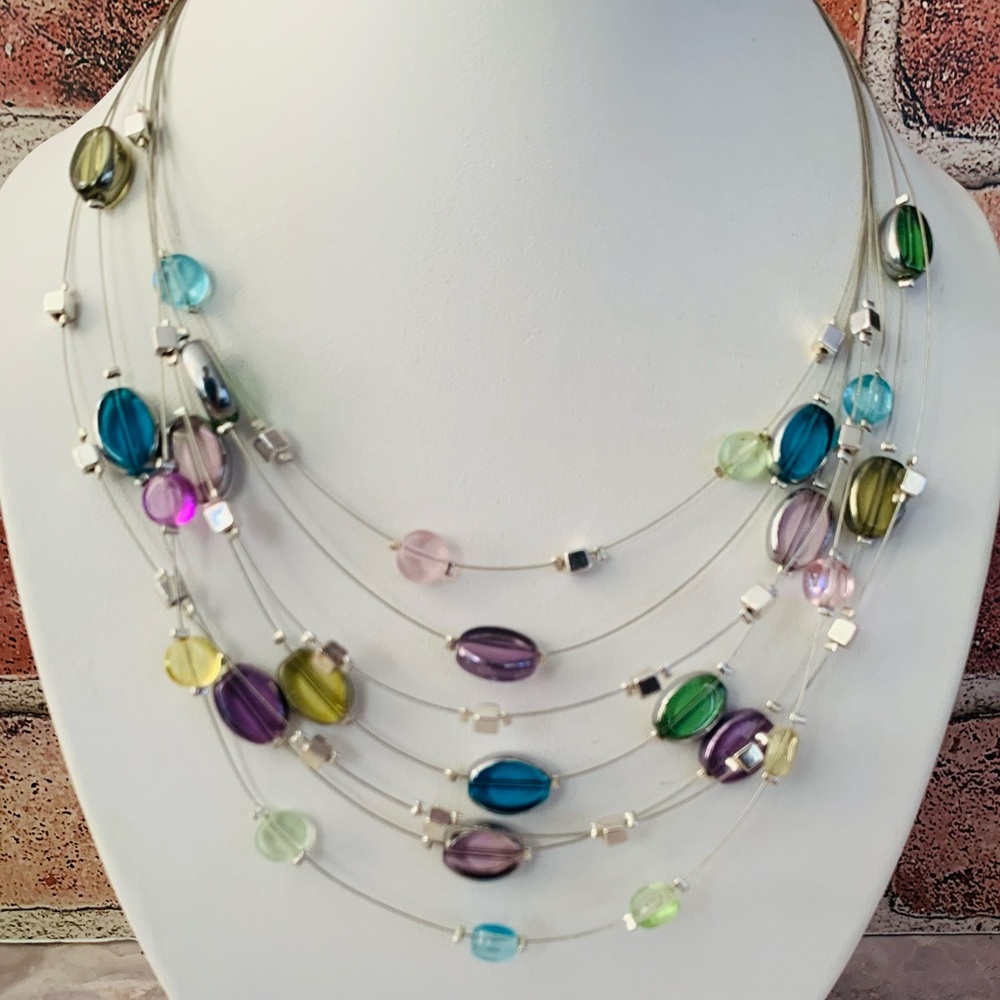 Pastel Beaded Multi Tiered Necklace